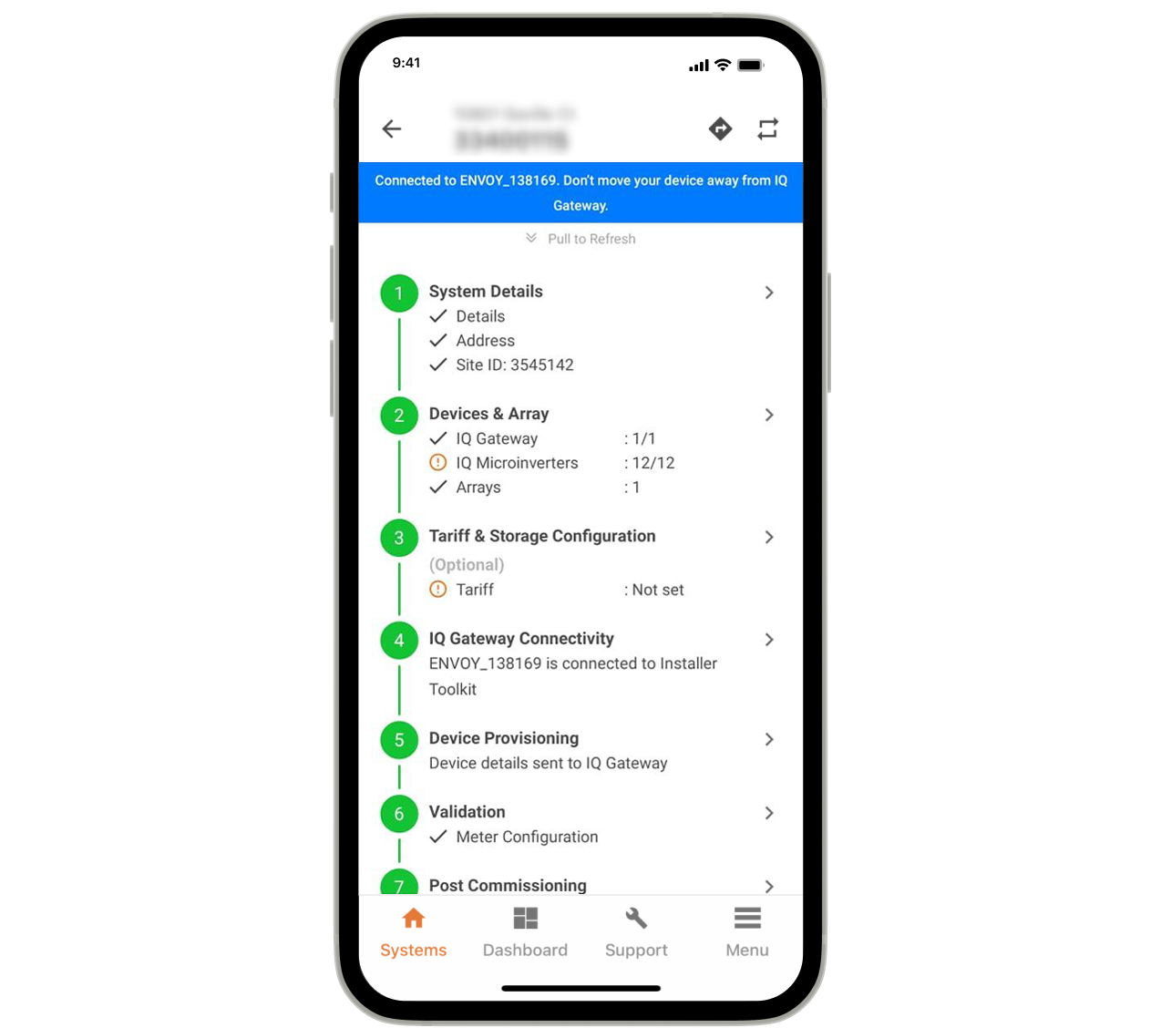 Easy set up screen in Enphase Installer App