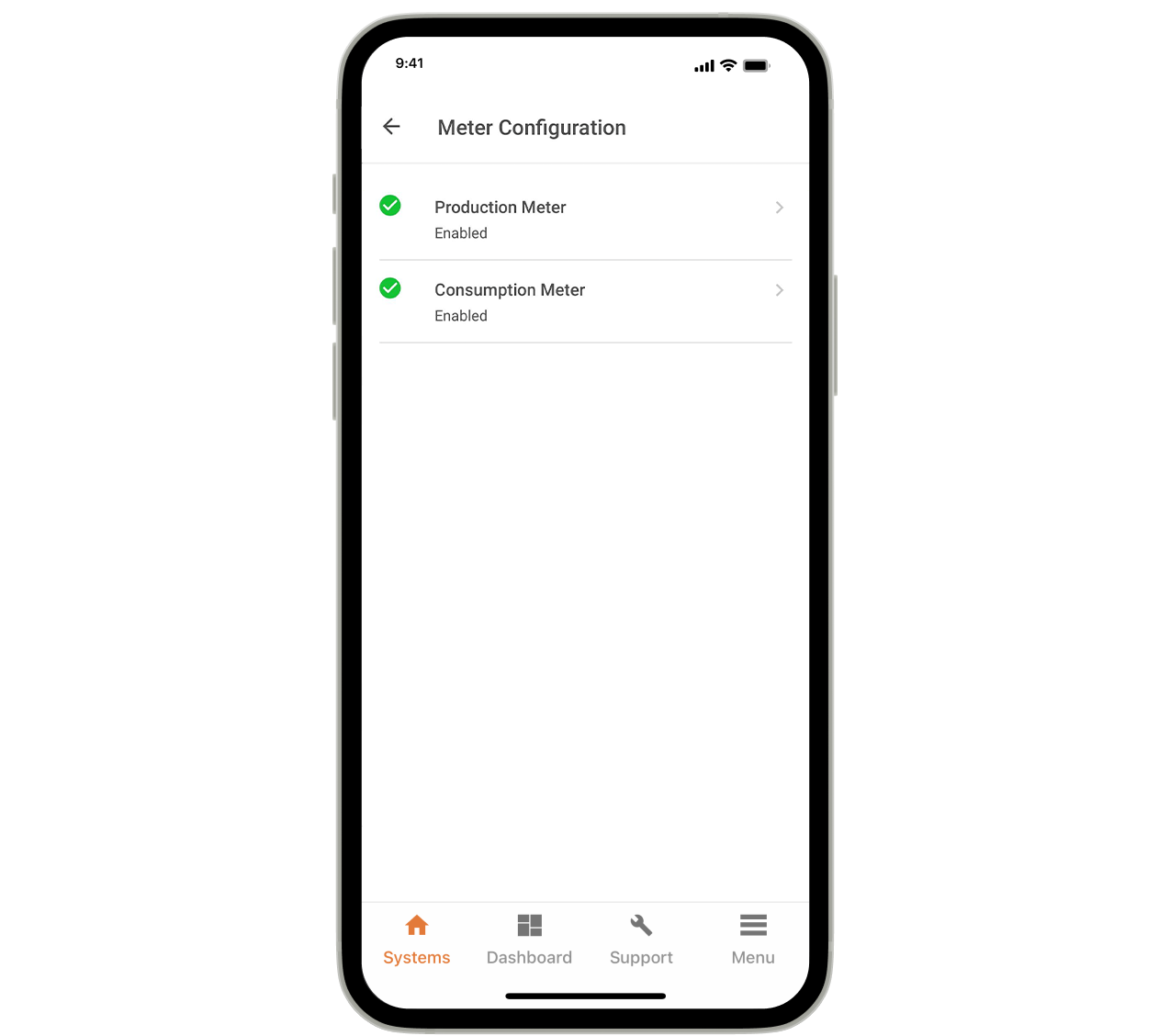 Meter configuration screen in Enphase Installer App