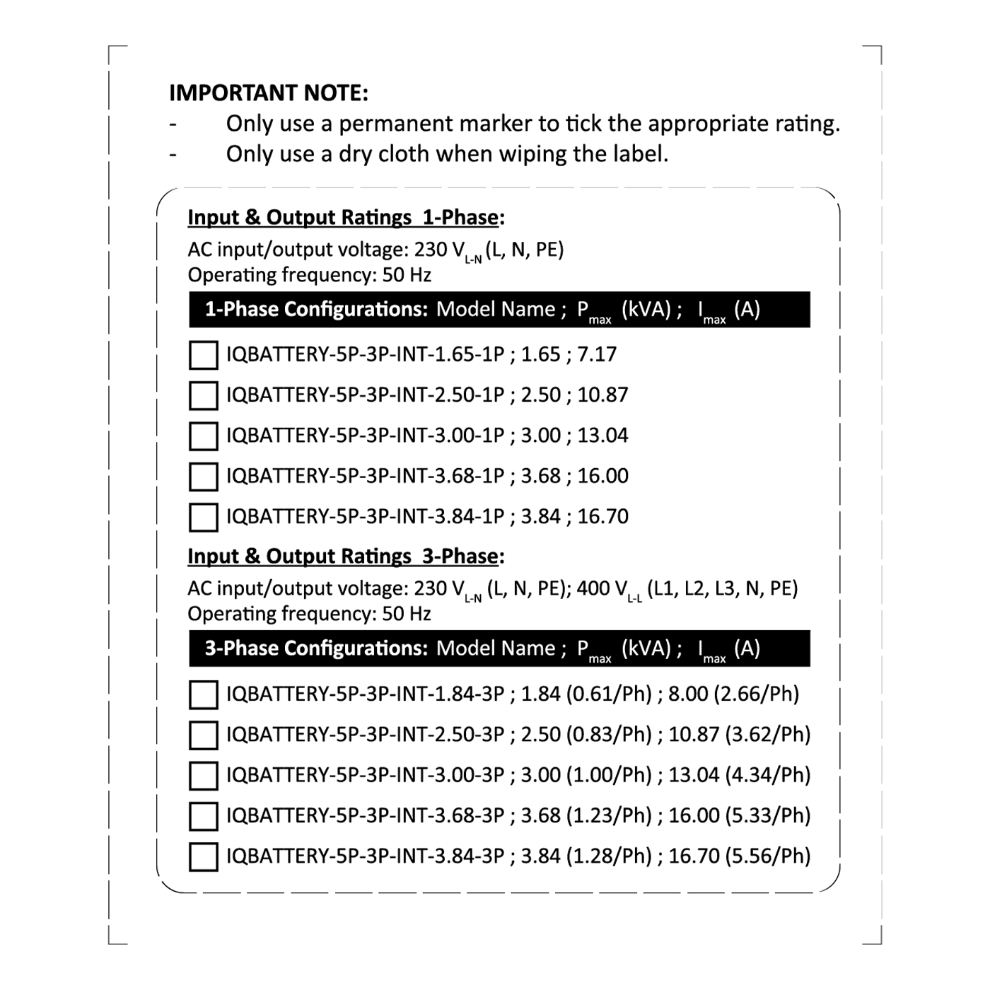 IQ Battery 5P with FlexPhase - multi rating main label