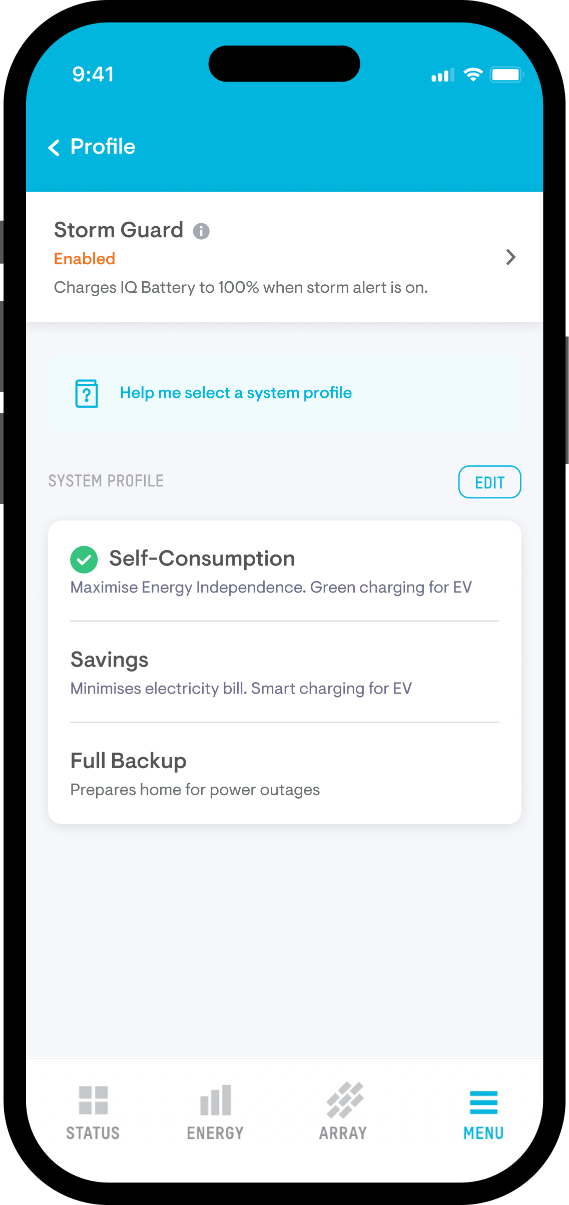 Set your energy profile