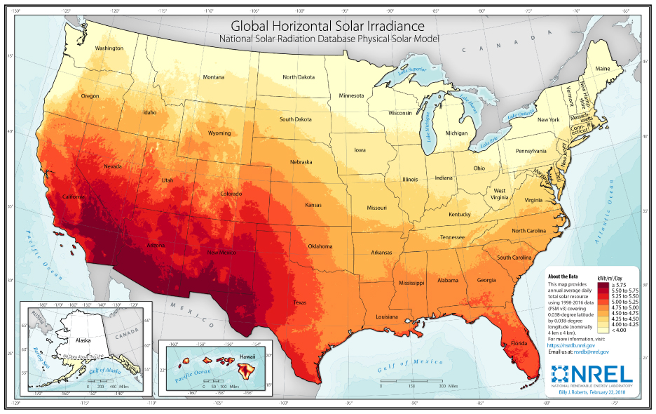 Solar Irridiance map USA
