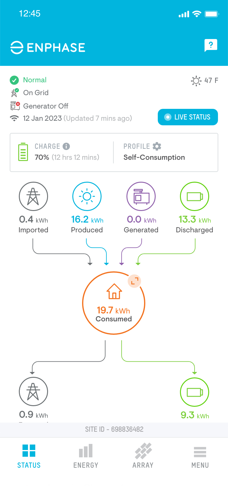 Enphase App Main screen