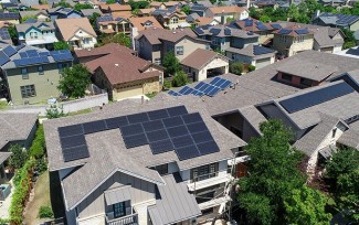 Roofs with solar panels from above