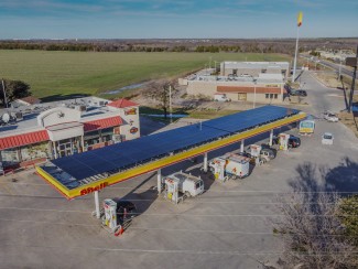 Solar panels installed on a Gas station roof