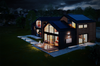 A house with a prominent roof and window, standing out as the only one with power during a storm blackout thanks to Enphase.
