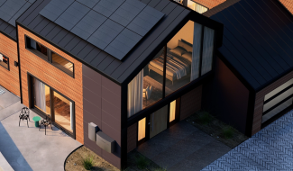 Solar panels on roof of a modern home