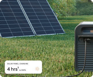 IQ powerpack on grass with portable panel in background