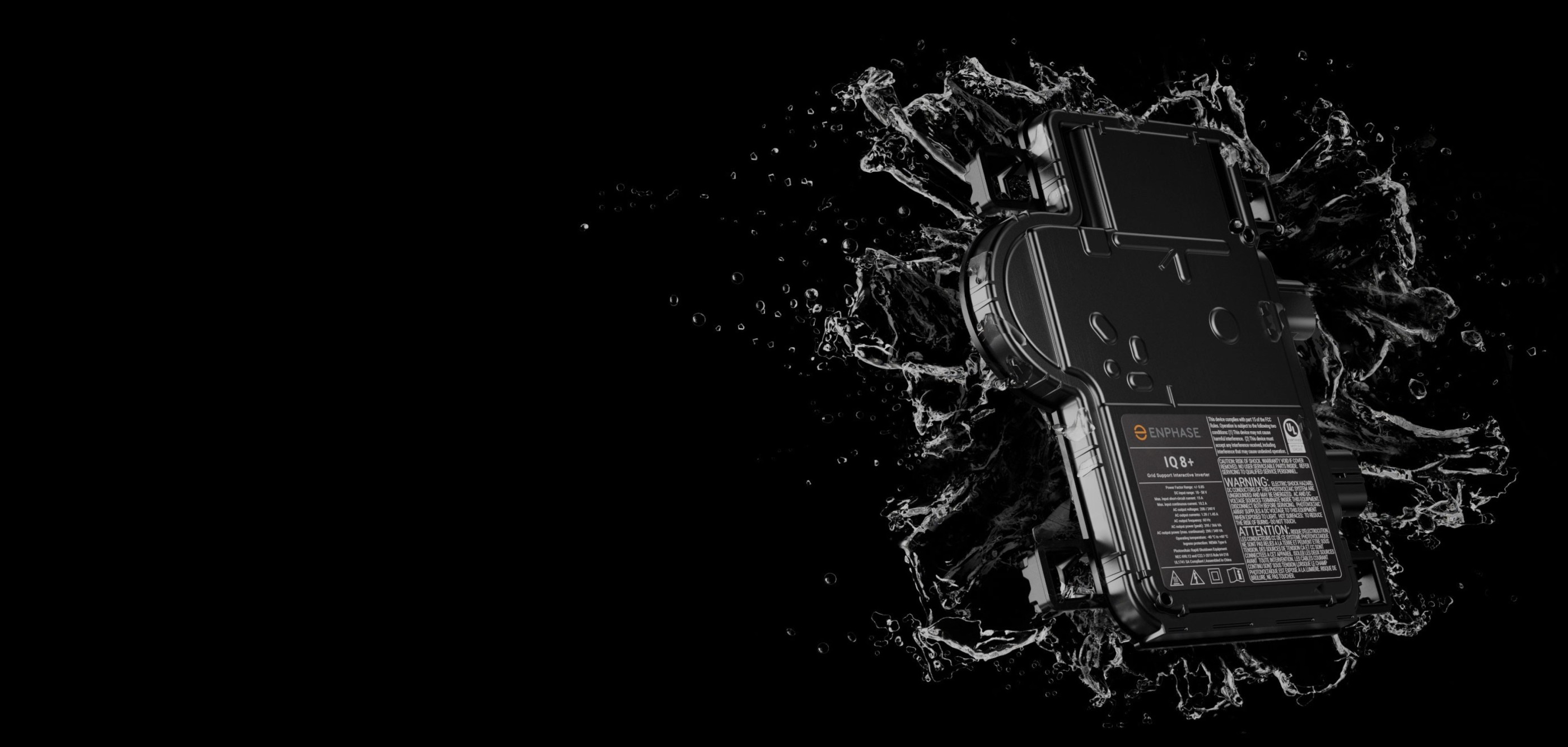 Water splashing on IQ8+ microinverter graphic image