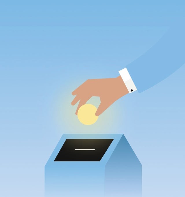 Illustration of hand putting money in roof bank