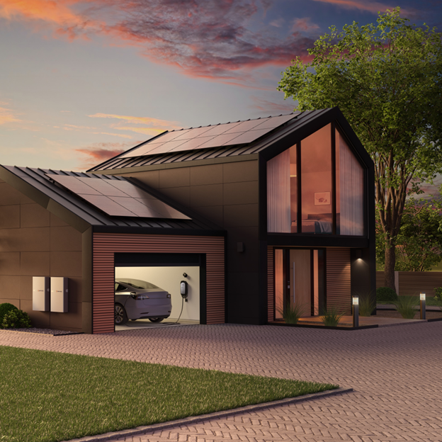 Modern home with electric car and EV charger
